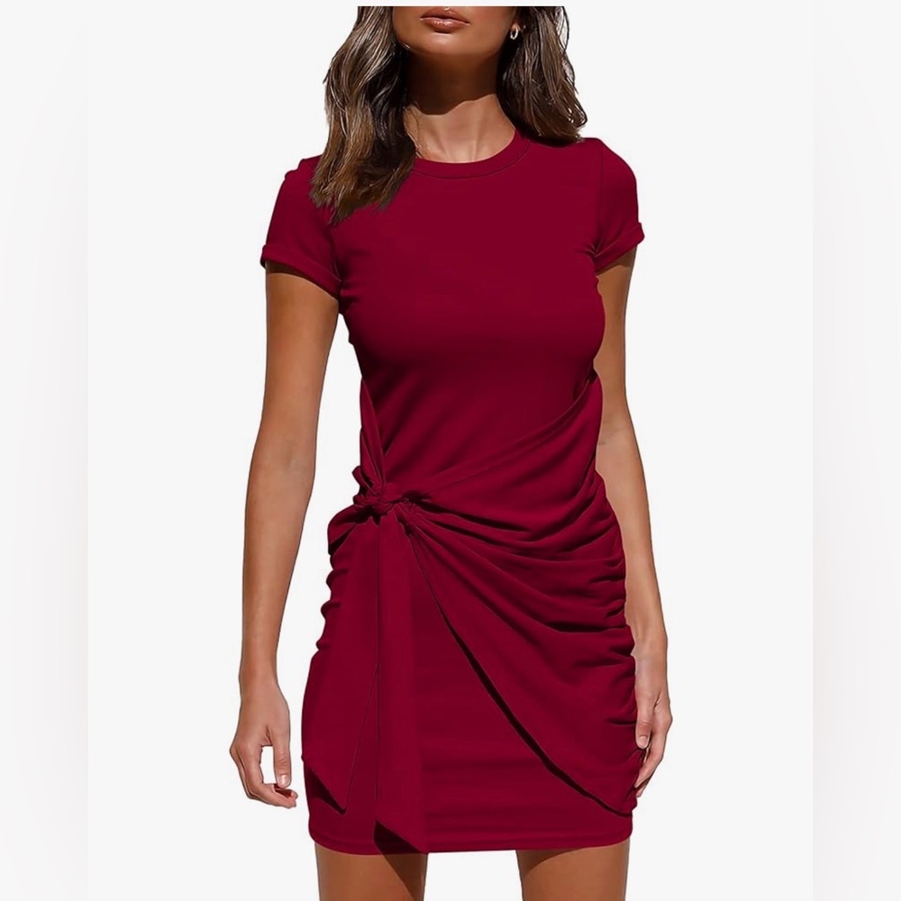 Short Sleeve Burgundy Women's Dress